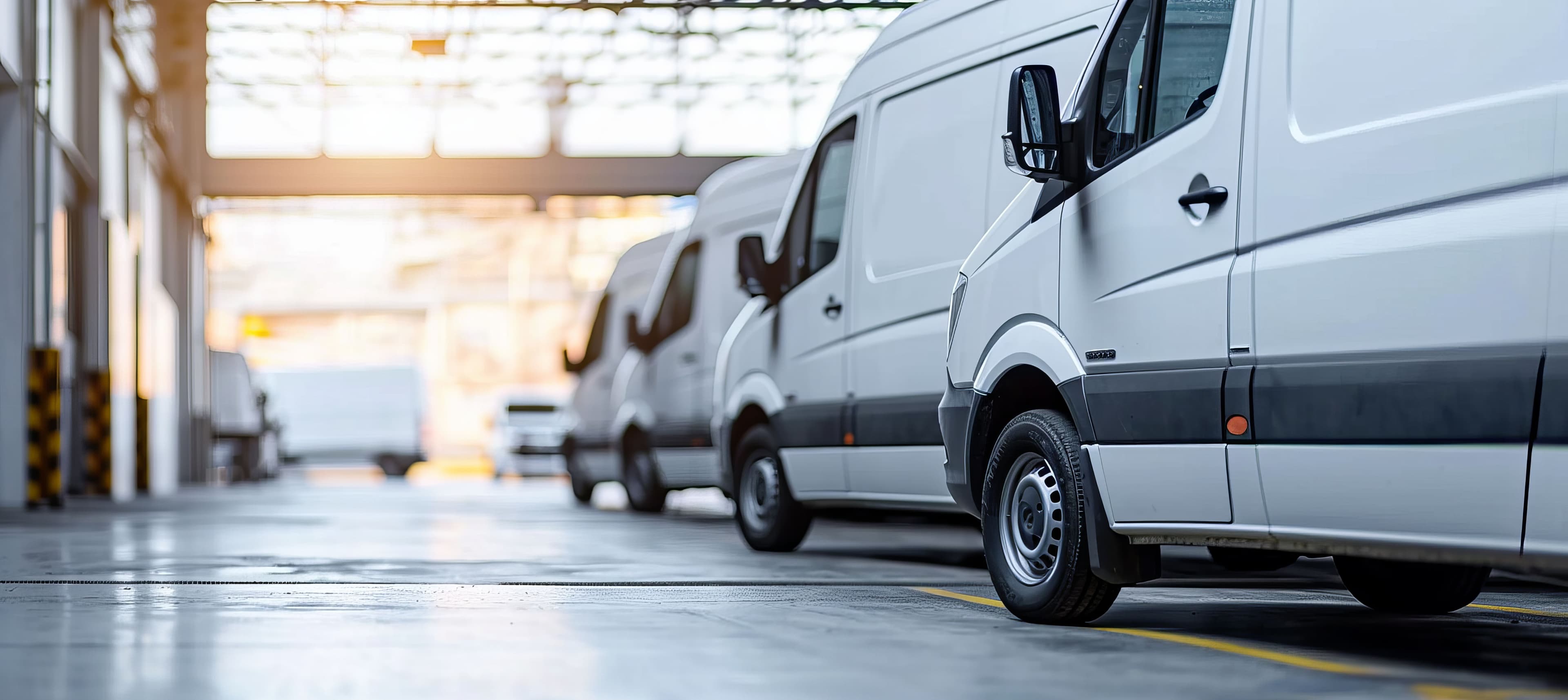 Fleet of vans in queue