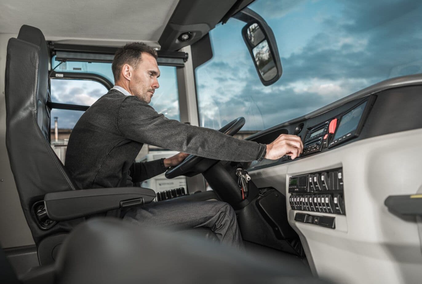 Passenger view of a coach driver