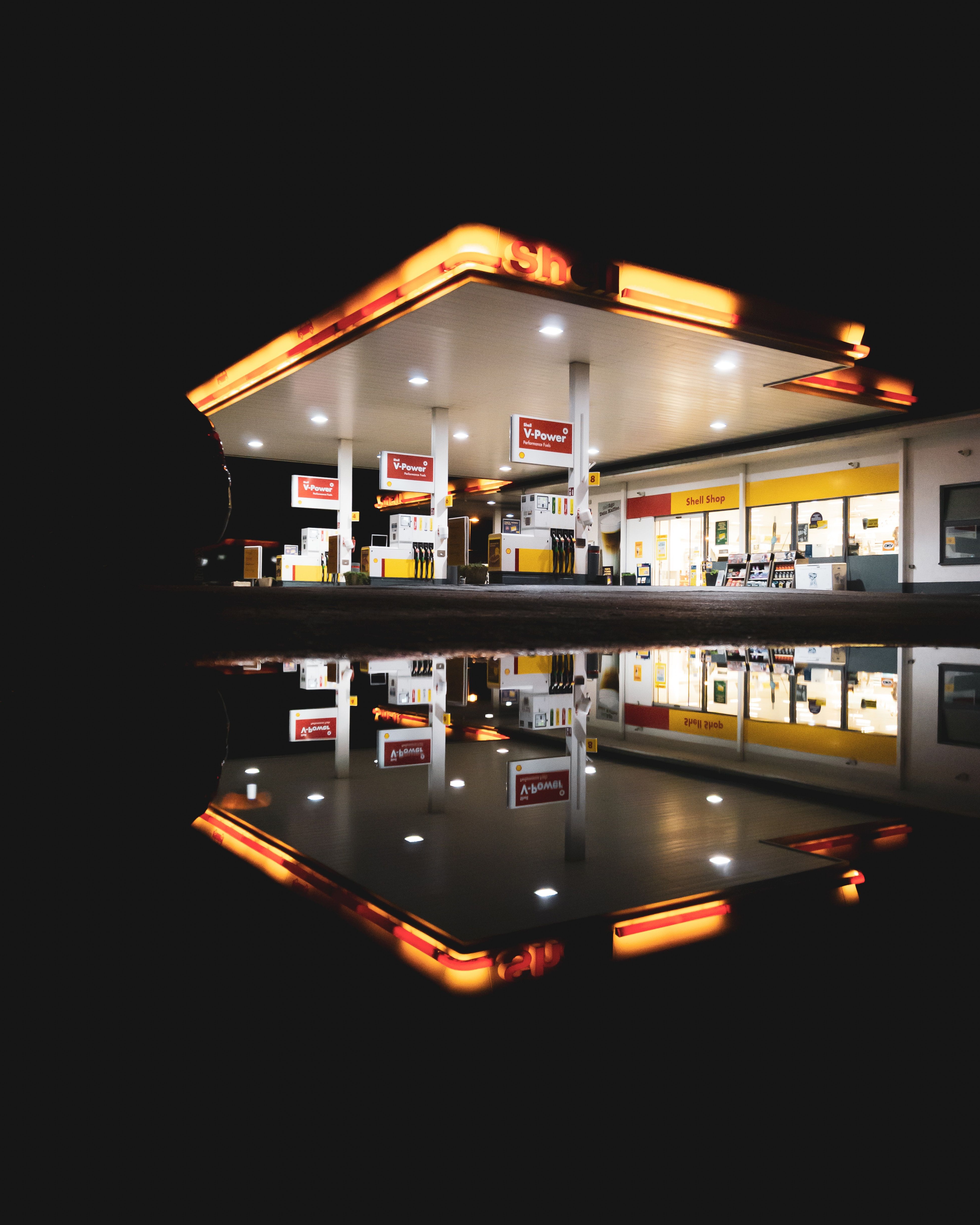 Petrol station at night