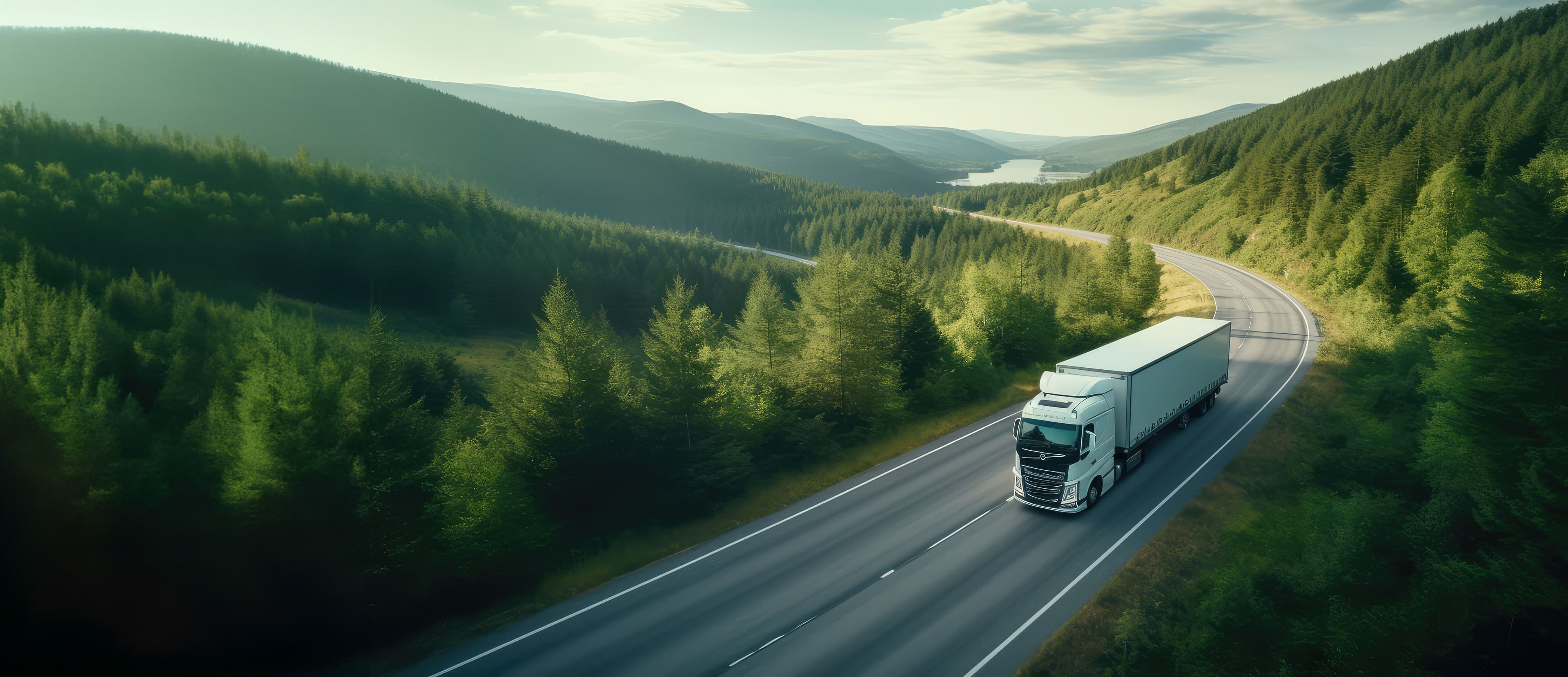 Aerial view of HGV in Countryside