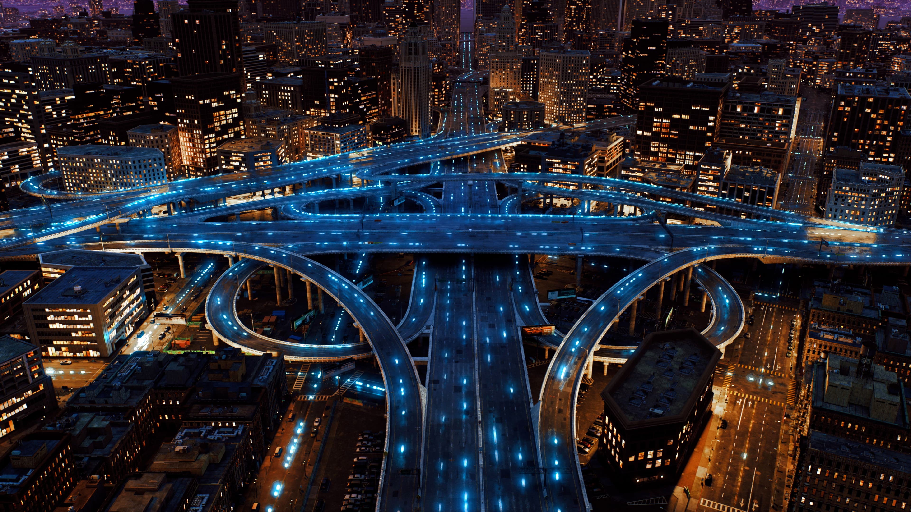 Motorway junction at night