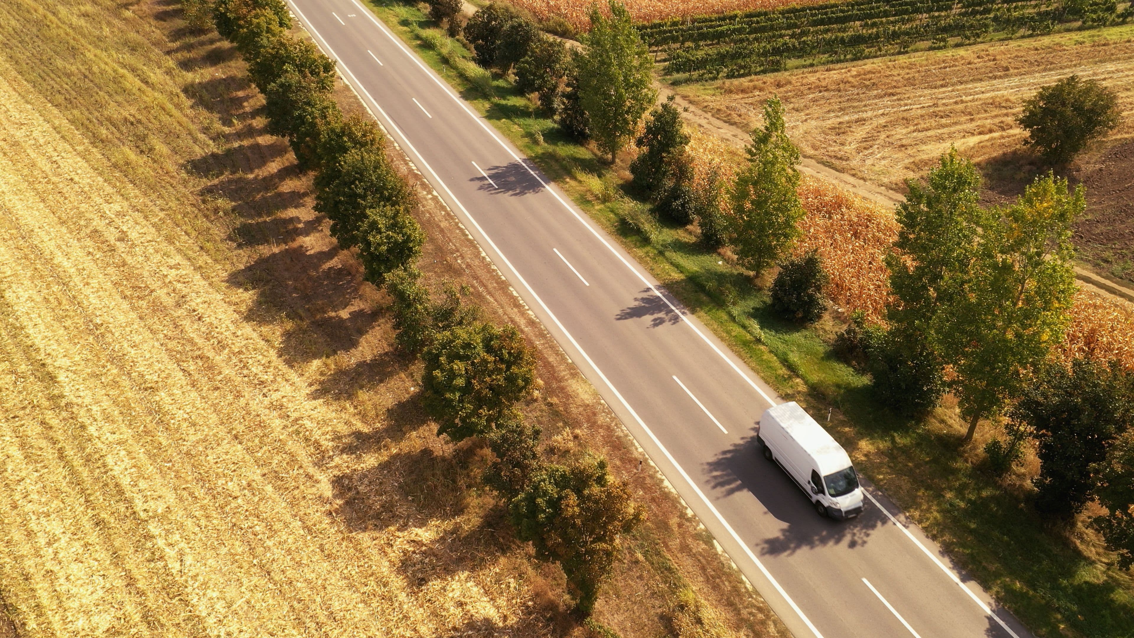 Aerial view of Van in Countryside