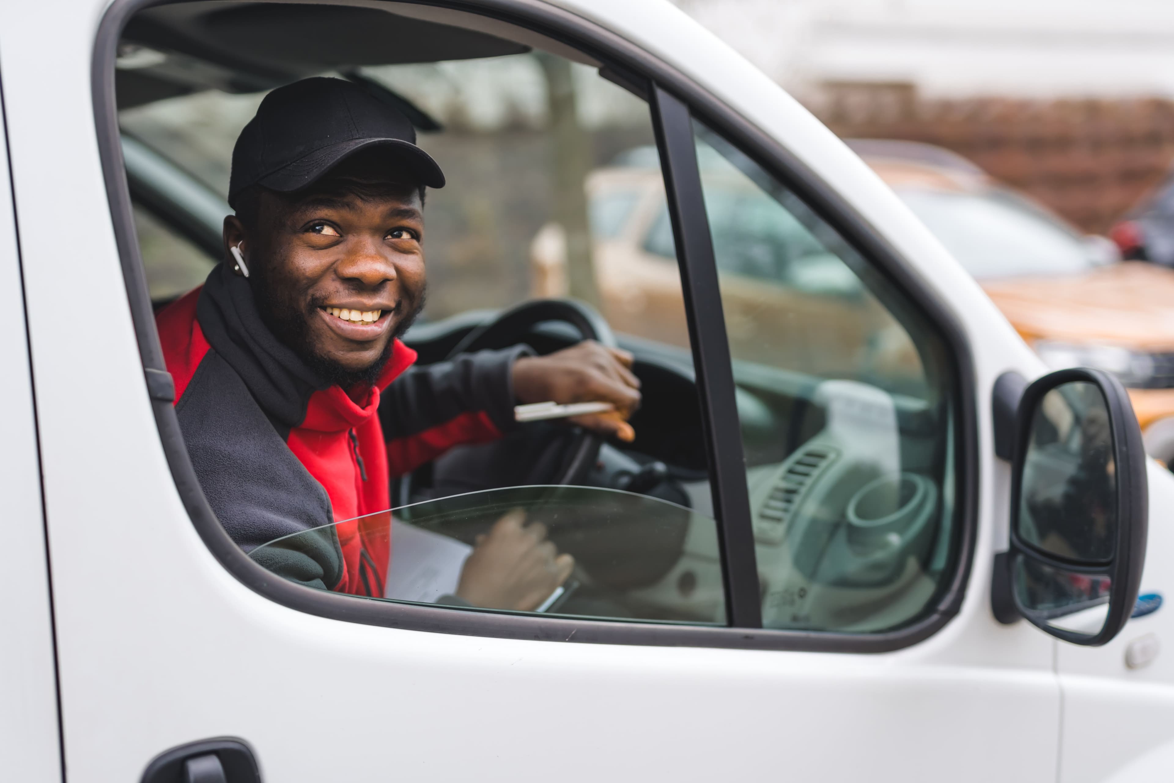 A van driver looking out of their window