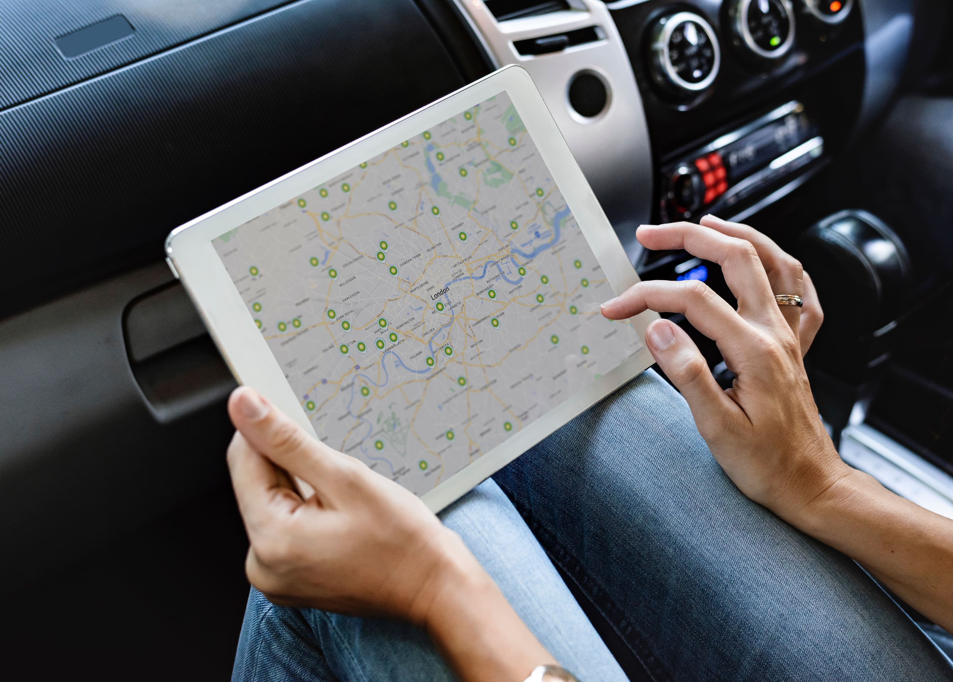 Tablet with BP fuel stations