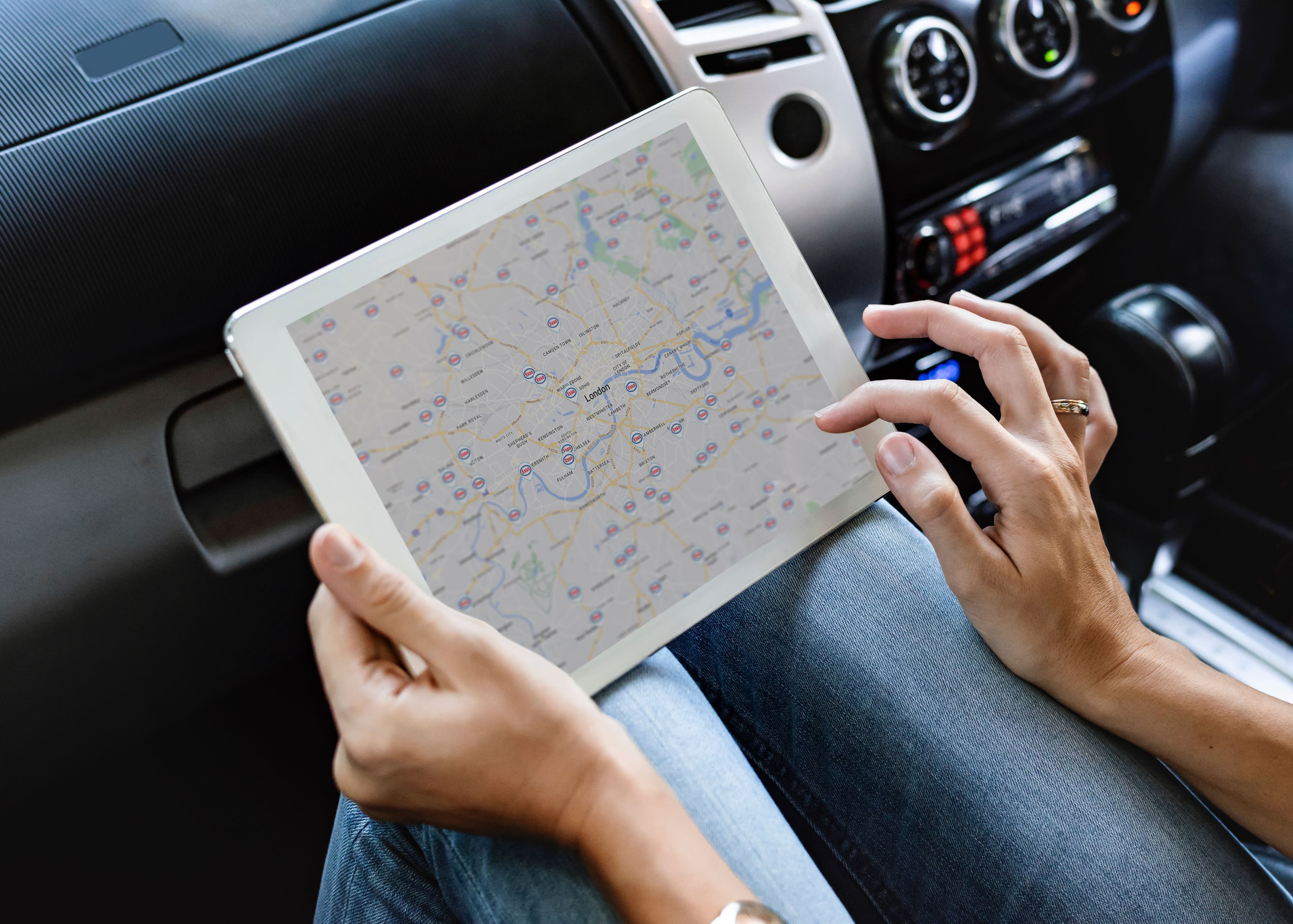 Tablet with esso fuel stations