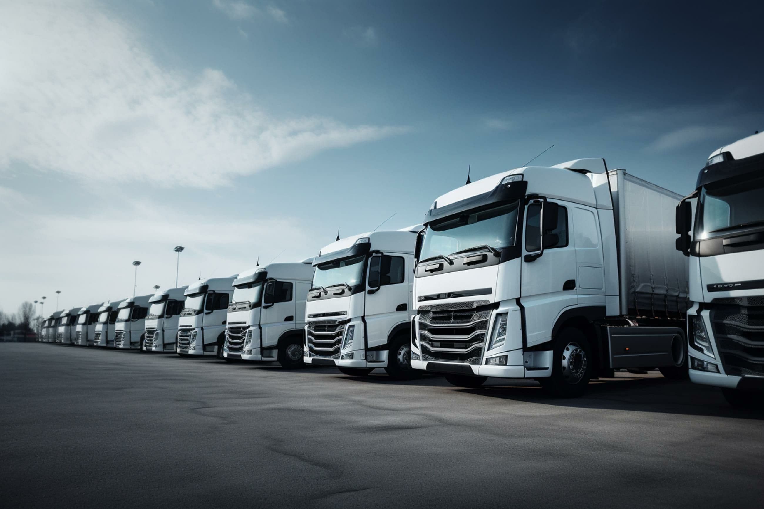 A line of parked HGVs