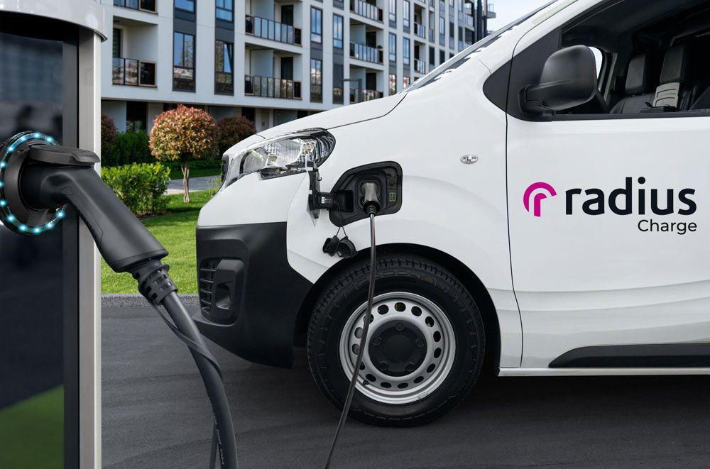 Electric van charging featuring Radius Charge signage