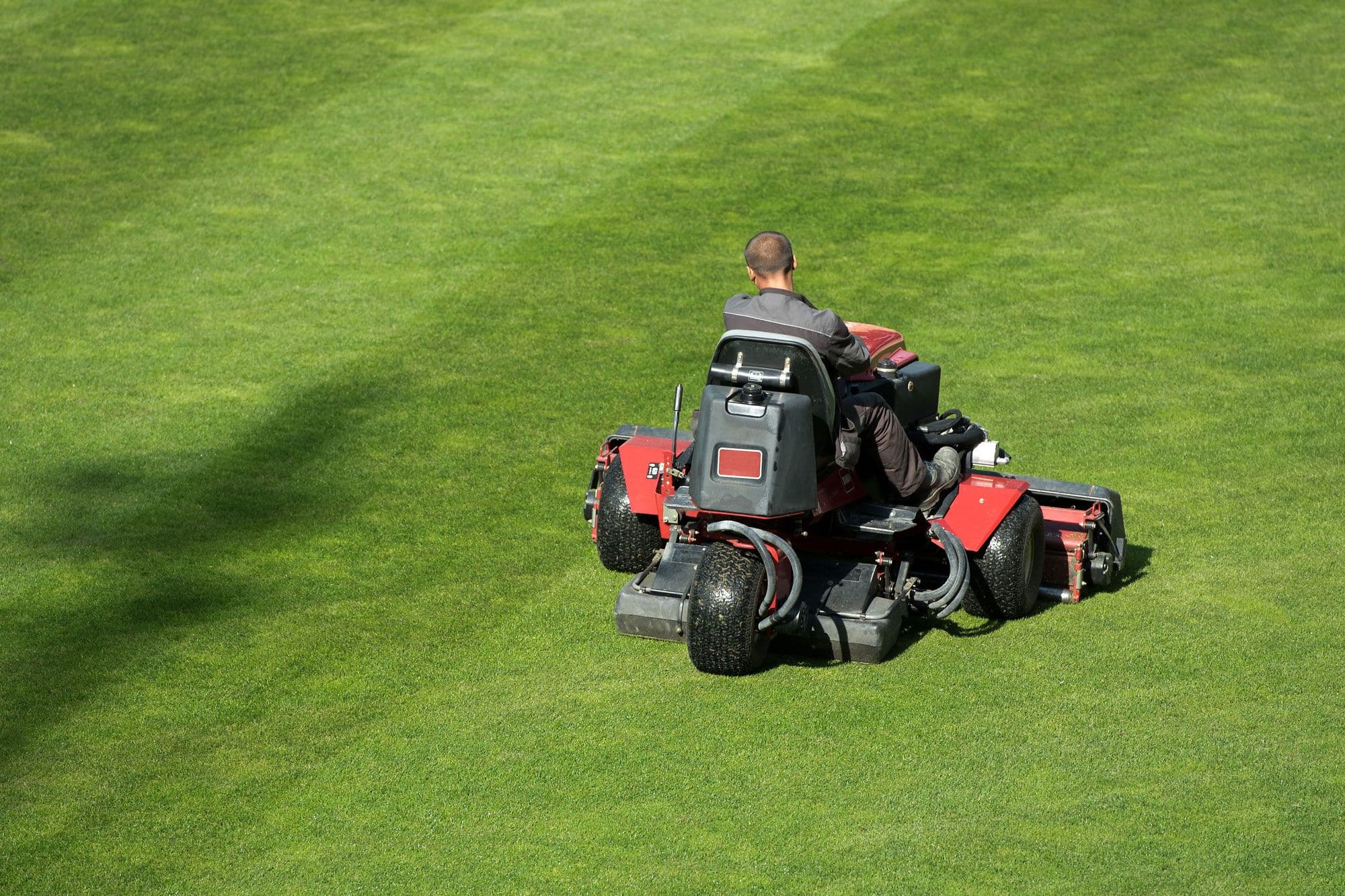 Sit on lawnmower cutting grass